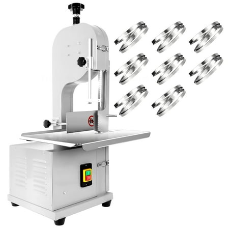 LINJI 1 Pcs Stainless Steel Meat Cutting Machine - 1000W Commercial Electric Bandsaw with 19 x 14 Inch Workbench and 8 Included Blades