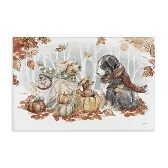 Stupell Industries Autumn Fun Dogs Holiday Painting Gallery Wrapped Canvas Art Prints Wall Art, 24 x 16