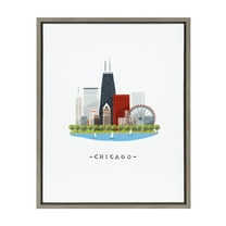 Kate and Laurel Sylvie Chicago Skyline Illustration Framed Canvas Art Print, 18" x 24", by Maja Tomljanovic