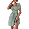 thumbnail image 2 of Vestido con ribete de volantes,Vestido con ribete de volantes y pliegues Vestido con cuello cuadrado y corte en A Vestido corto con pliegues optimizado para la excelencia, 2 of 6