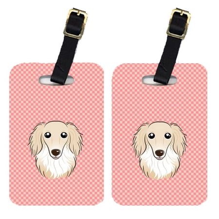 Caroline s Treasures Pair of Checkerboard Pink Longhair Creme Dachshund Luggage Tags BB1212BT