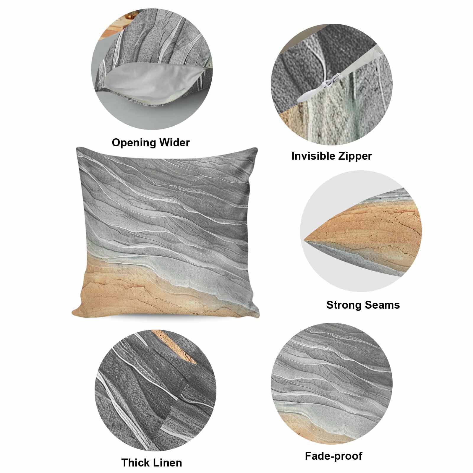 Pillow Covers 26x26 Inch, Grey Ombre Coastal Linen Pillowcase with Invisible Zipper, Summer Nautical Beach Ocean Seaside Decorative Throw Pillow Covers Cushion Case for Couch Sofa Bed Living Room