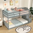 thumbnail image 6 of Costway Twin Over Twin Low Bunk Bed Solid Wood Floor Bunk Bed Frame with Storage Stairs Gray, 6 of 10