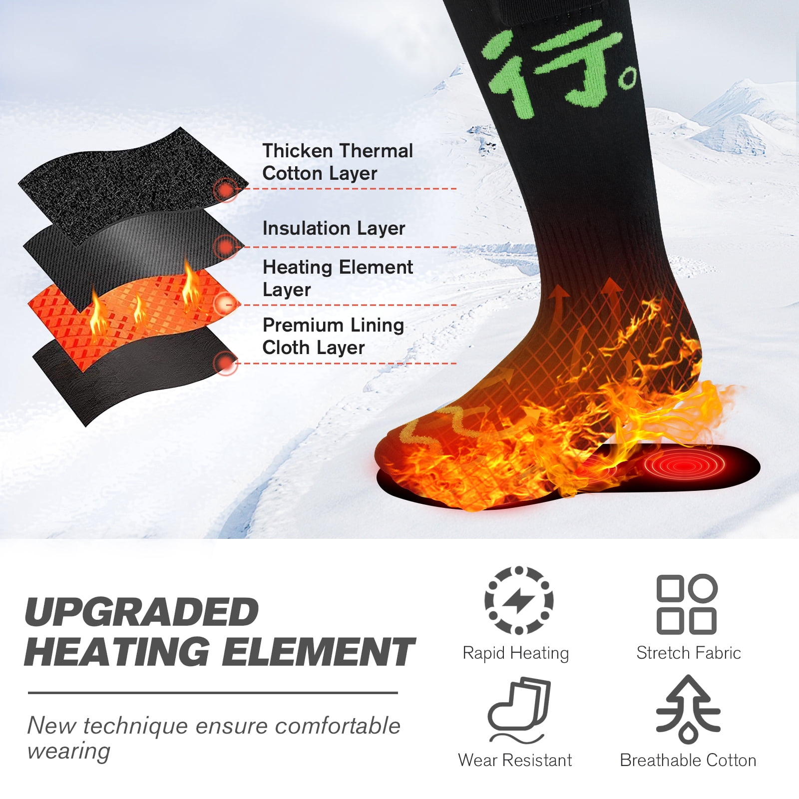 Heated Socks for Men Women,Rechargeable Heated Socks with 4 Heating Level,Battery Heated Socks Washable Electric Socks for Men Skiing Hunting Camping L