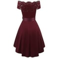 thumbnail image 2 of Jdlsppl Women's Short Sleeve Midi Dress Ladies Lace Off the Shoulder High Low Bowknot Vintage Banquet Dinner Formal Cocktail Evening Party Homecoming Skater Dresses Burgundy Medium, 2 of 4