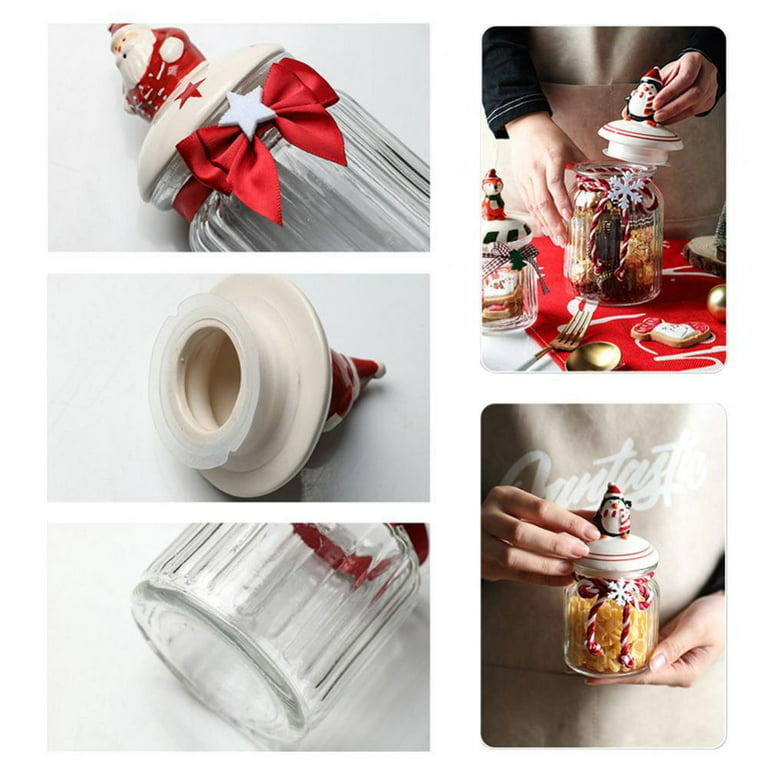 Christmas Candy Jar Christmas Themed Cookie Jar ,Glass Canister Airtight  Seal Perfect for Beans, Teas and Snacks Candy Jar