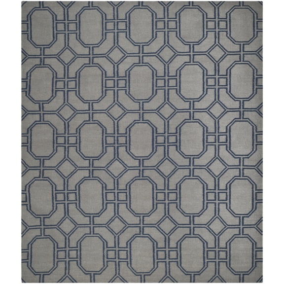 SAFAVIEH Dhurrie Sebastian Geometric Wool Area Rug, Grey/Dark Blue, 4' x 6'