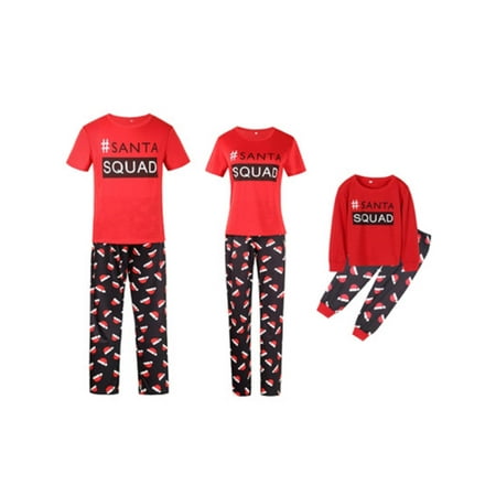 

Michellecmm Family Xmas Matching 2PCS Pajamas Set Letter Top Long Hat Pants Family Sleepwear