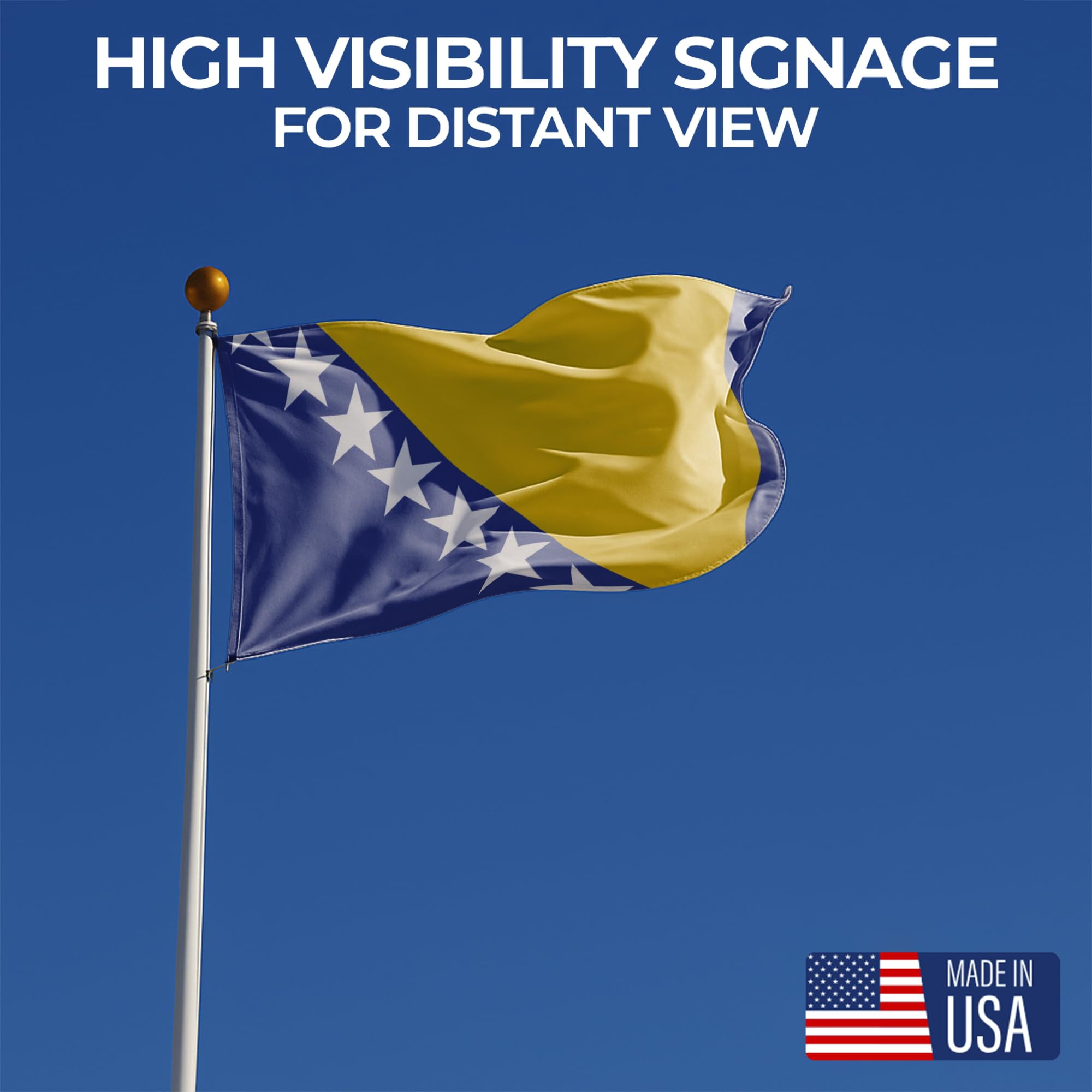 Bosnia and Herzegovina Outdoor Flag (5x8ft) by DreamController - Durable, Fade-Resistant Polyester, Double-Stitched, Brass Grommets - HD Printed Southern Europe Flag - Made in USA