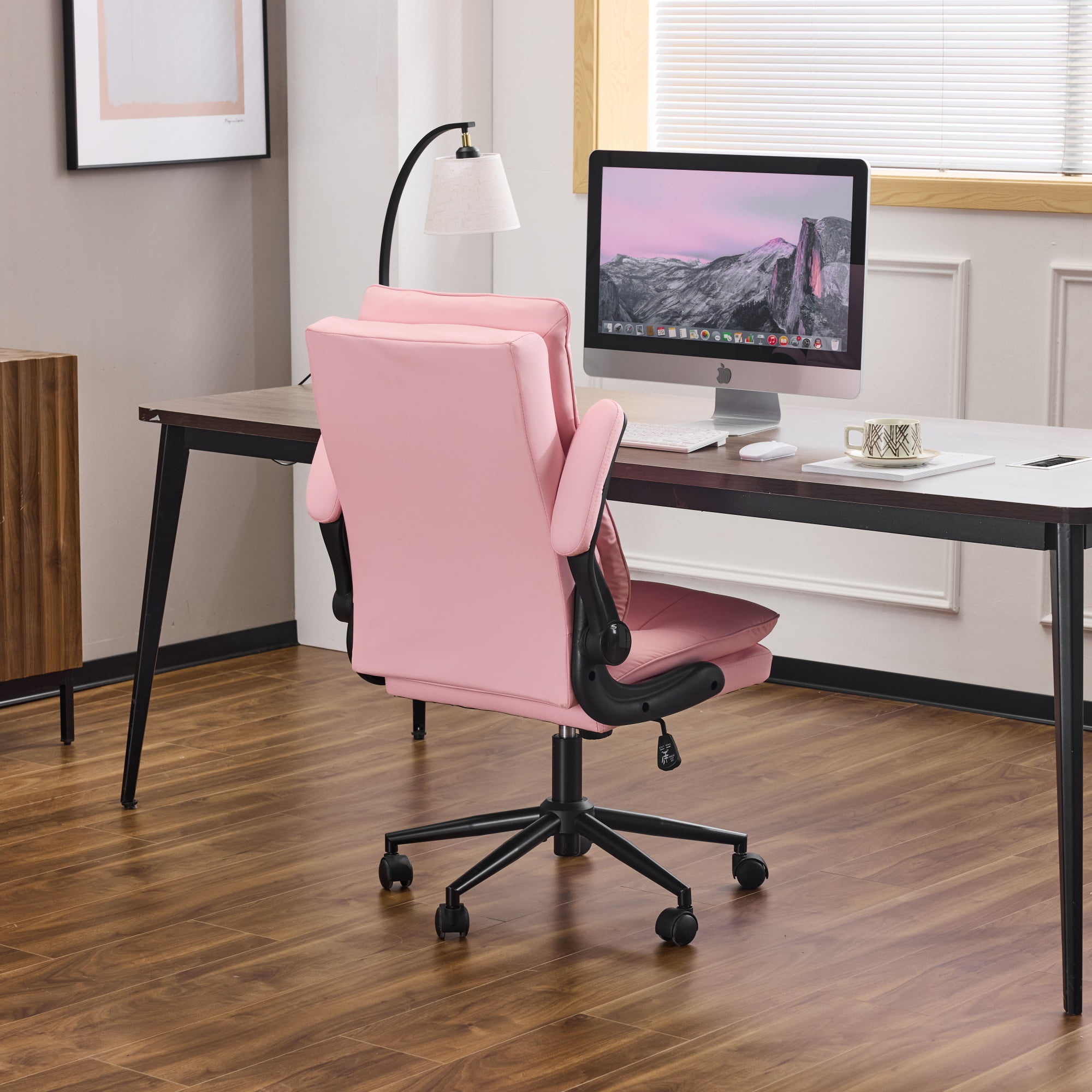Ktaxon High Back Office Chair – Swivel Desk Chair with Wheels, Adjustable Height & Flip-Up Armrests, Cat Scratch Resistant Fabric Pink