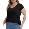 thumbnail image 4 of Gocolloa Plus Size Tops for Women Basic Cap Sleeve V Neck T Shirts Summer Casual Loose Dressy Tunic Black 4X, 4 of 6