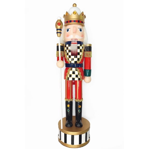 Wizardi Classic Wooden Festive Decoration - Christmas Nutcracker The Staffbearer F07M14-36-N01845C