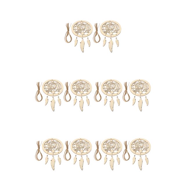 Billuyoard 2 juegos de colgantes de madera, piezas de madera, adornos, atrapasueños, patrón de plumas, etiquetas de buena suerte con cuerda, JM01404 5piezas