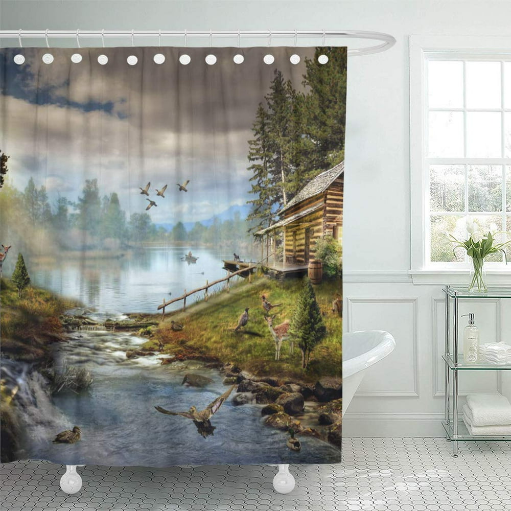 ATABIE Birds Wildlife Landscape Cabin Creek Deer Ducks Forest Lake