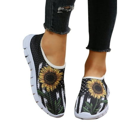 

Ferndule Women Round Toe Casual Shoe Driving Lightweight Slip On Walking Shoes Breathable Loafers Black 7