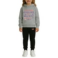 thumbnail image 2 of XUELUO Little Girls Outfit Set 2-Piece Long Sleeve Letter Print Hoodie + Jogger Pants Spring Cozy Outdoor Play Casual Tracksuit, 2 of 4
