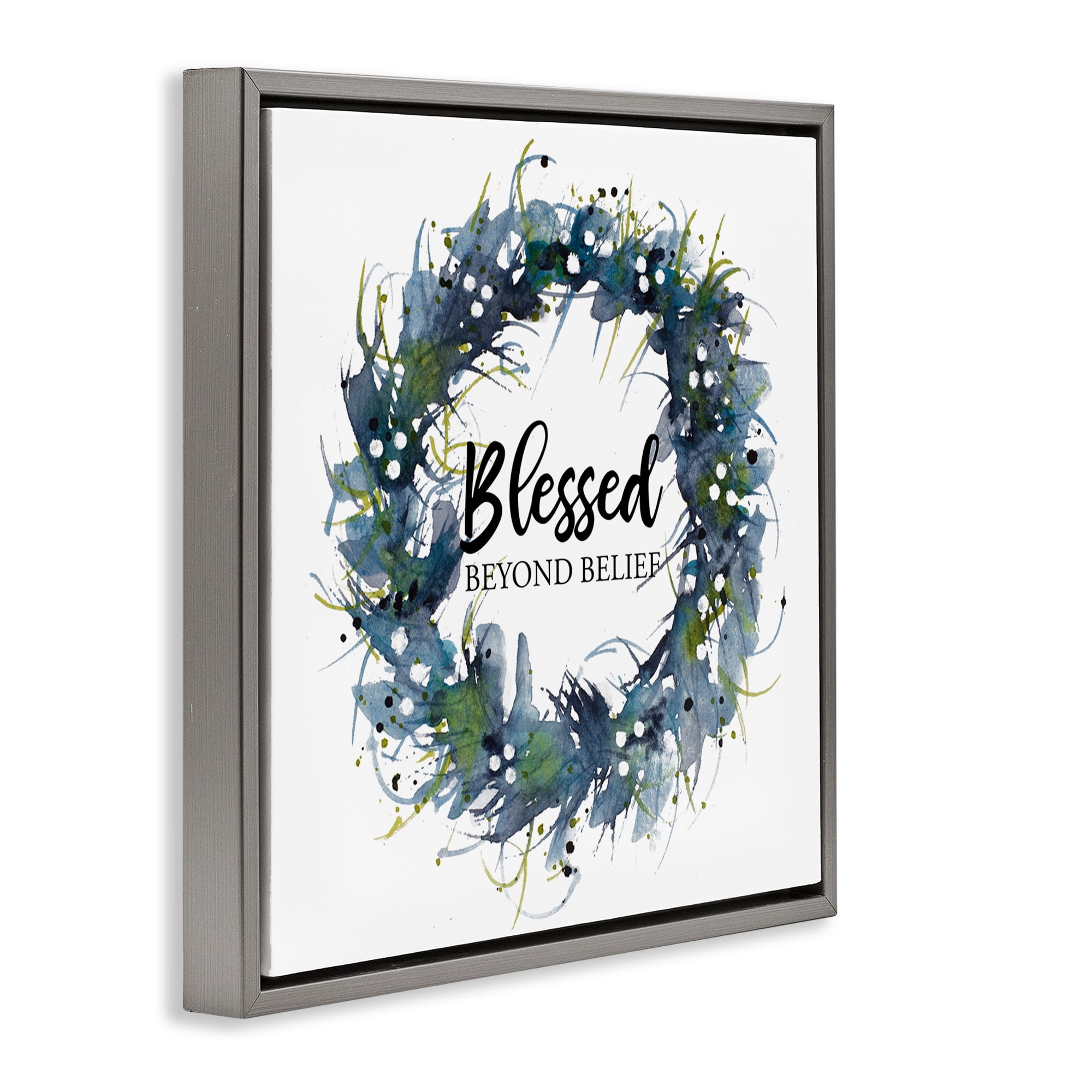 Stupell Industries Blessed Beyond Belief Religious & Spiritual Painting Gray Floater Framed Canvas Art Print Wall Art, 18 x 18