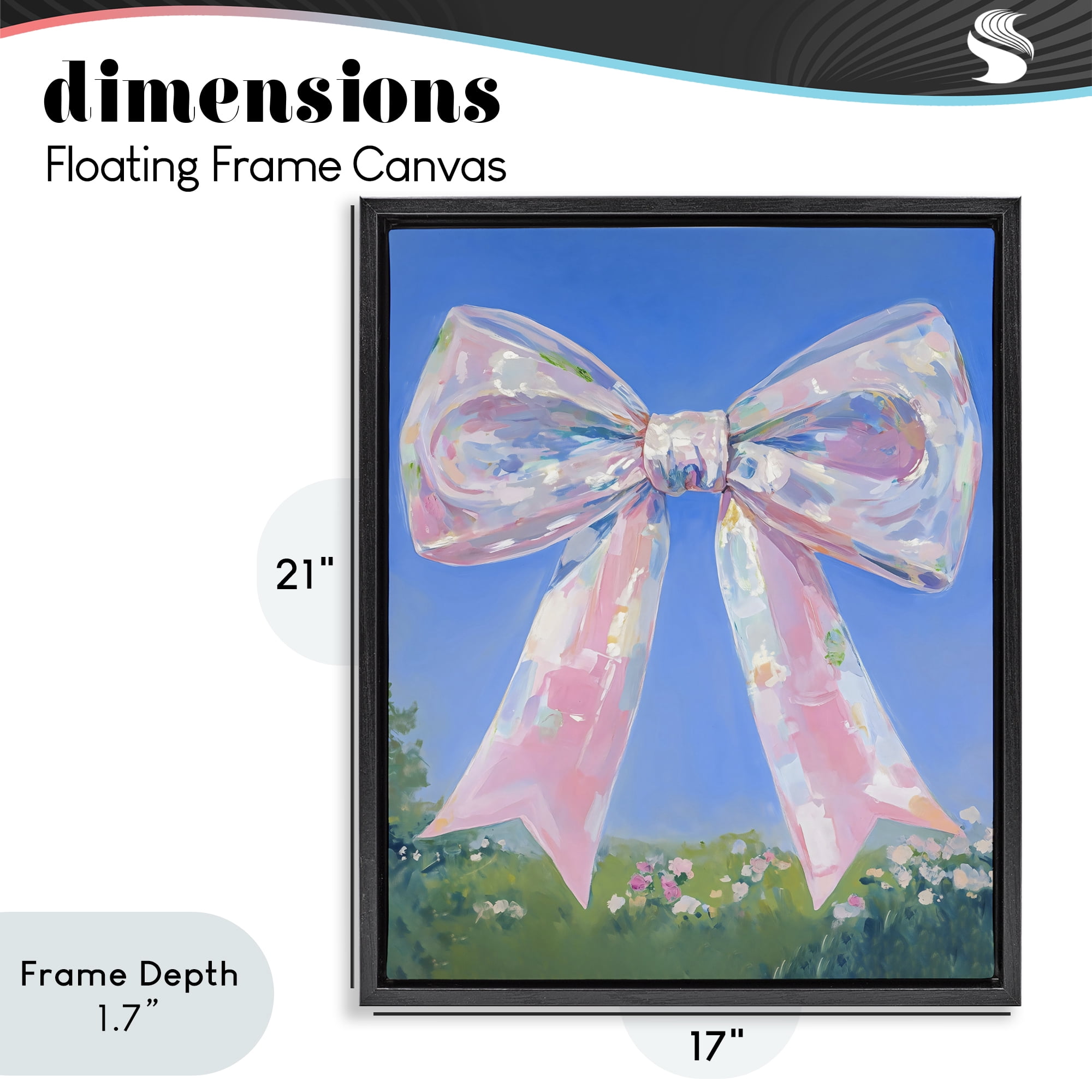 Stupell Industries Iridescent Pink Bow in Meadow Black Framed Floater Canvas Wall Art, design by The Prints Vibe