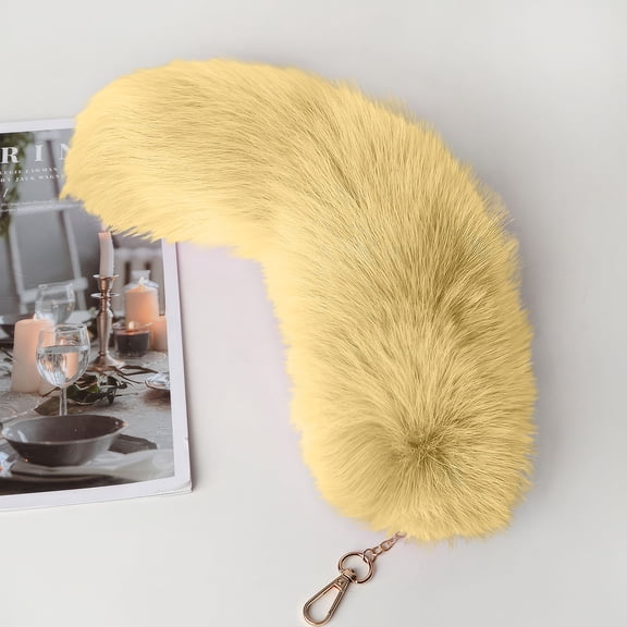 Plush Tail Keychain Toy Accessory For Teens And Fashion, Soft Faux Fur Tail With Durable Metal Keyring Clip For Easy Attachment To Bags, Purses, Or