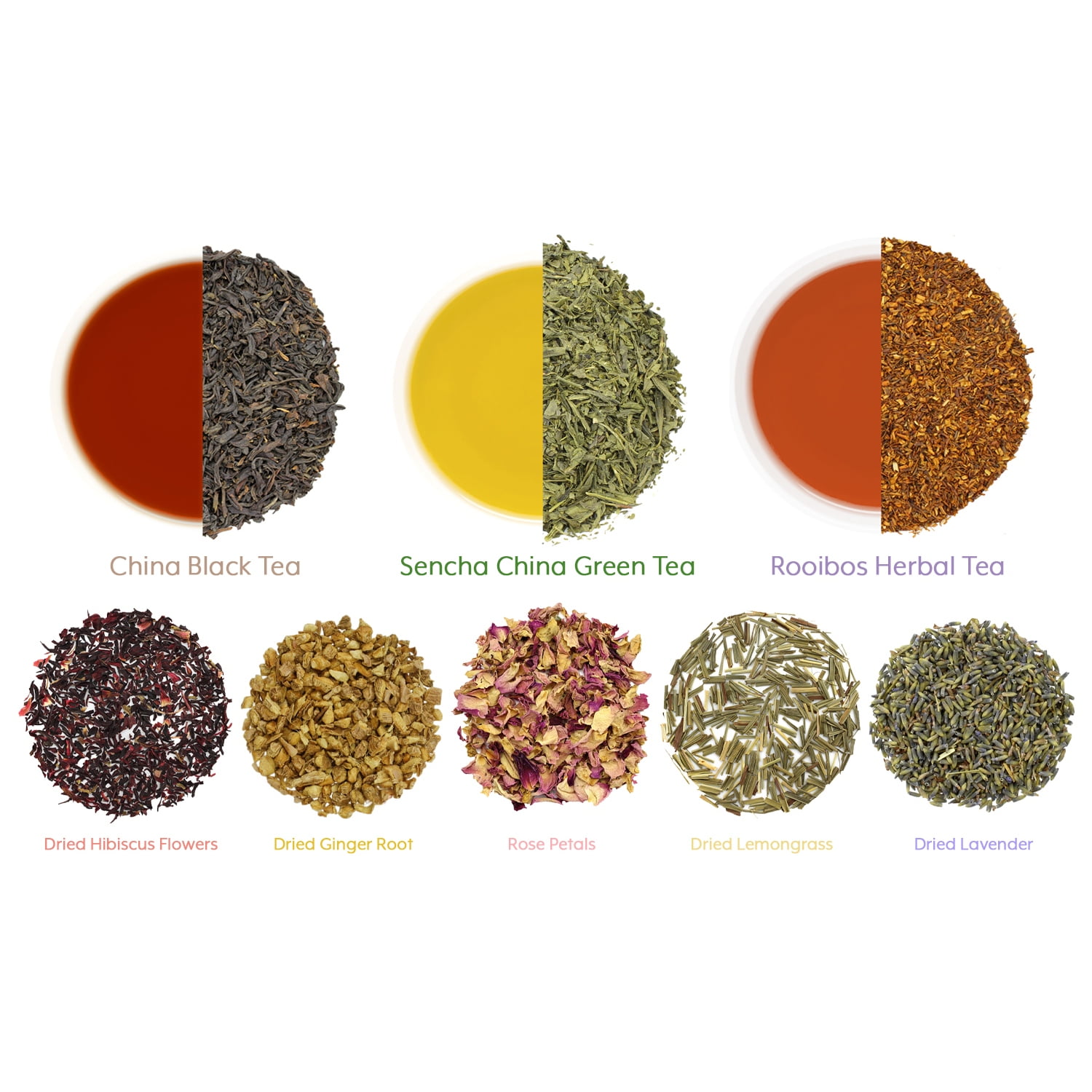 Loose Leaf Tea Sampler Create Your Own Tea Blend Starter Kit w/ Sencha, Rooibos, China Black, & Ginger, Lavender, Rose, Lemongrass, Hibiscus Spices