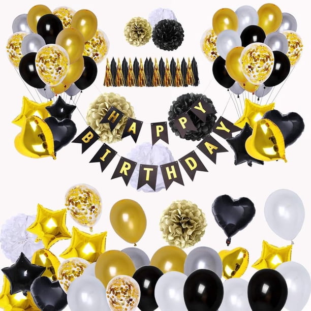 Kit de globos para fiestas de cumpleaños, 98 unidades, lámina de látex de oro negro