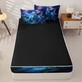 thumbnail image 4 of Metsweet Abstrcat T-Rex Zipper Twin Comforter Sets with Fitted Sheet and 2 Pillowcases for Teens, Jungle Tropical Leaves Zipper Bedding Set, Blue Green Purple,4-Piece,Black Reversible, 4 of 6