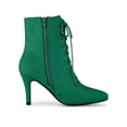 thumbnail image 3 of BLISSFUL STEP Women's Ankle Boots Faux Suede Lace Up Pointed Toe Stiletto Heel Ankle Booties Emerald Green 8, 3 of 7