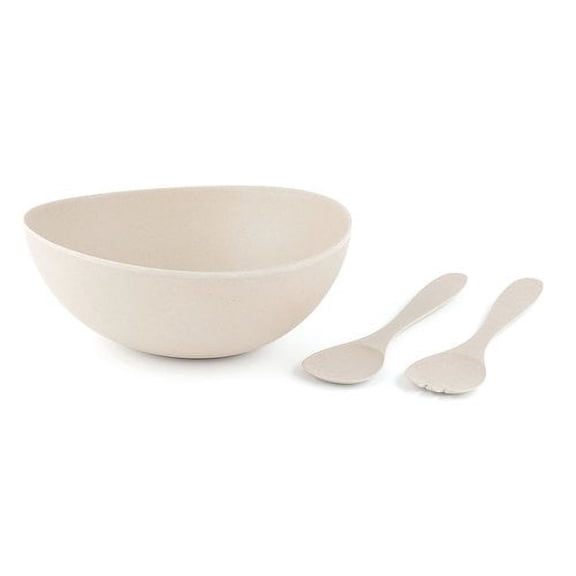 peterson housewares bf0240013wh1 cobblestone bamboo fiber bowl and salad server set, 10.5", white