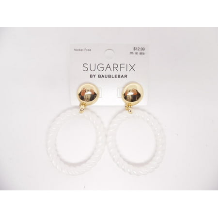 SUGARFIX by BaubleBar Acrylic Braided Hoop Earrings with Gold Stud - White
