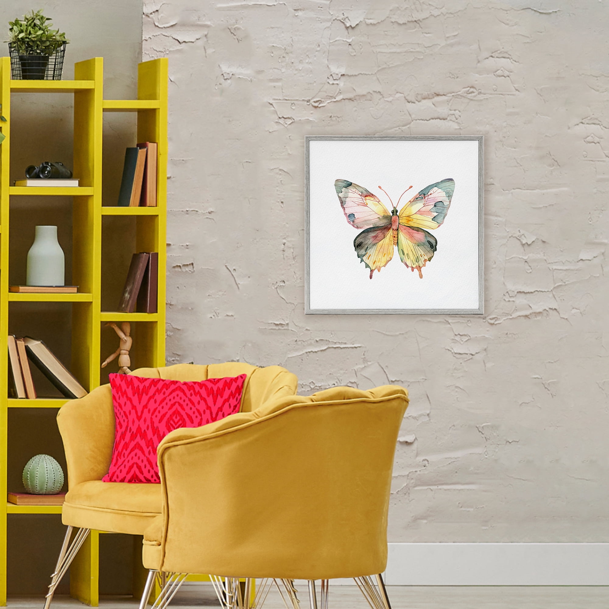 Stupell Industries Watercolor Butterfly Subtlety Gray Framed Giclee Art, design by Kim Allen