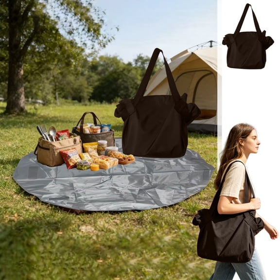 Yooshoverk Large Expandable Foldable Shoulder Tote Bag, Portable Multi-Purpose Handbag For Camping Travel Beach Picnic Shopping Brown 15.4X13.8X6.3In