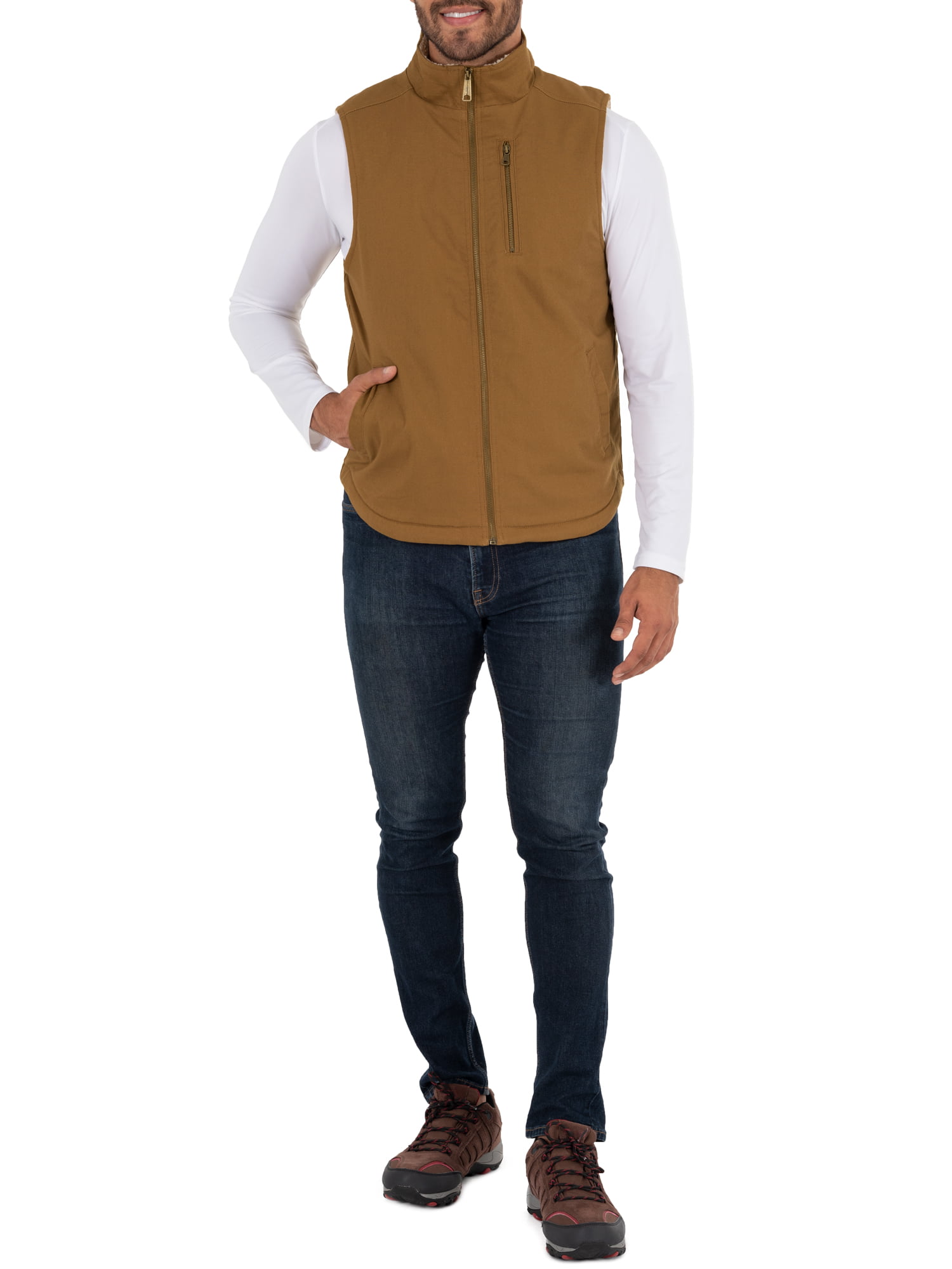 WELLS LAMONT mens Sherpa Lined Canvas Vest With Zip Utility Pocket 