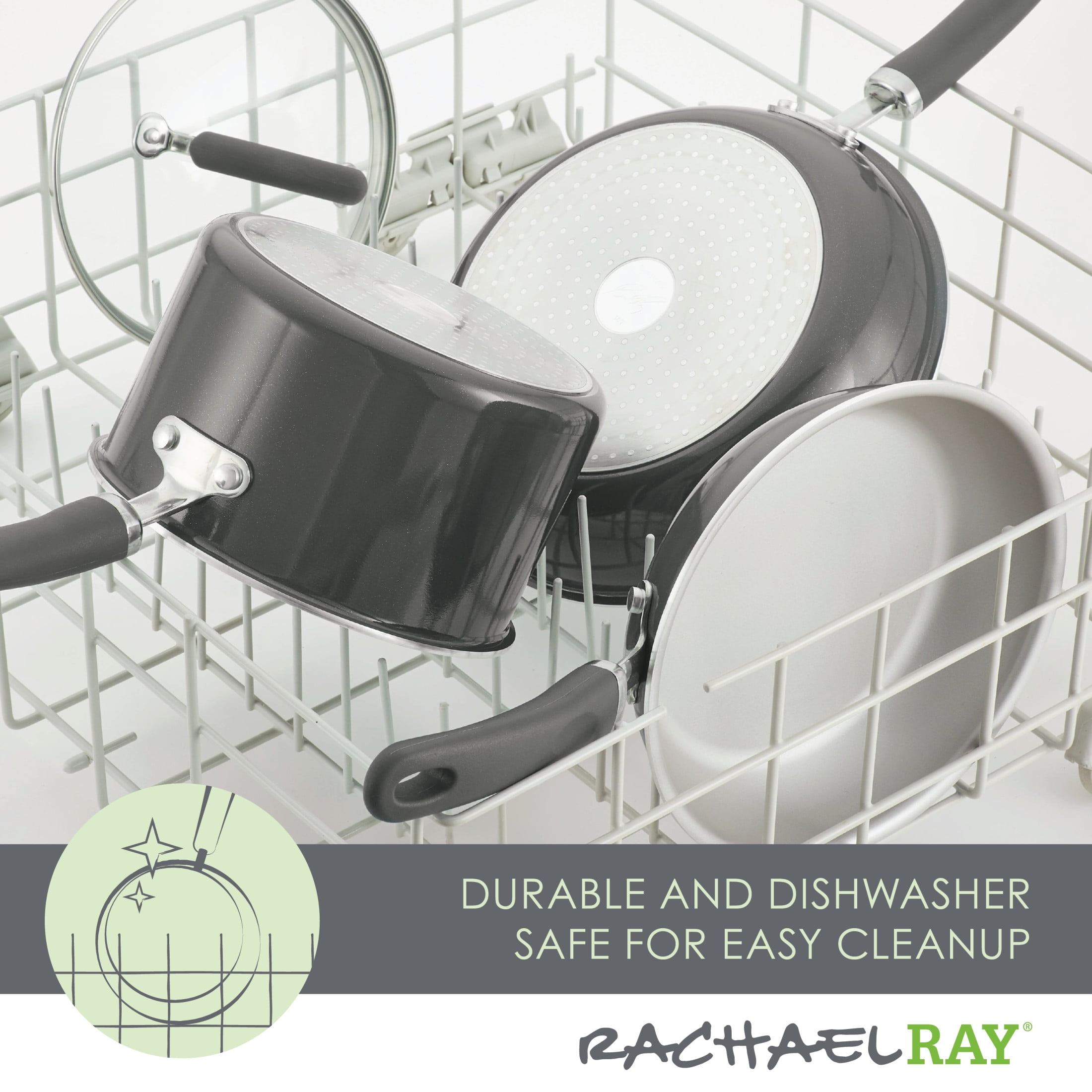 Rachael Ray 9.5" Create Delicious Aluminum Nonstick Covered Deep Frying Pan, Gray Shimmer