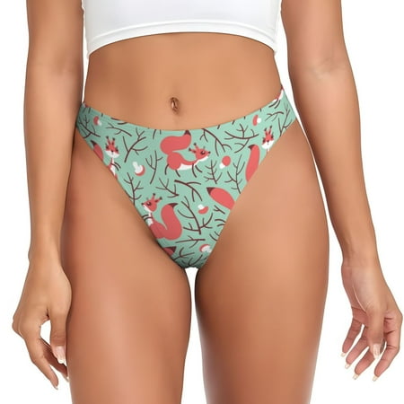 Qokaie Autumn Branches Fox and Mushrooms Printed Women s Cotton Thong Underwear  Sexy Breathable Panties G-string-4X-Large