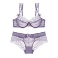 thumbnail image 1 of Gibobby Sujetador De Encaje Para Mujer Conjunto de Lencería de Malla, Elegante Conjunto de Lencería con Bordado de Bloques de Color Ajustable para Mujer para Luna(Morado, 75A), 1 of 5