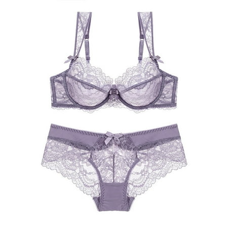 oqasdz Lingerie for Women Sexy Lace No Underwire Seamless Transparent Breathable Underwear Bra Set