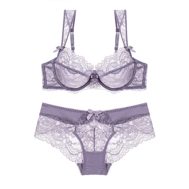 Gibobby Sujetador De Encaje Para Mujer Conjunto de Lencería de Malla, Elegante Conjunto de Lencería con Bordado de Bloques de Color Ajustable para Mujer para Luna(Morado, 75A)