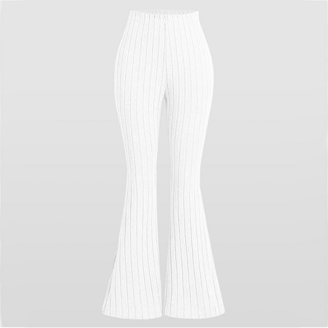 RKSTN Girls Casual Pants Solid Color Elastic Waistband Knit Ribbed Bell Bottom Comfortable Versatile Slimming Pants with Side Belt Pockets Summer Fall Style 8-12Years