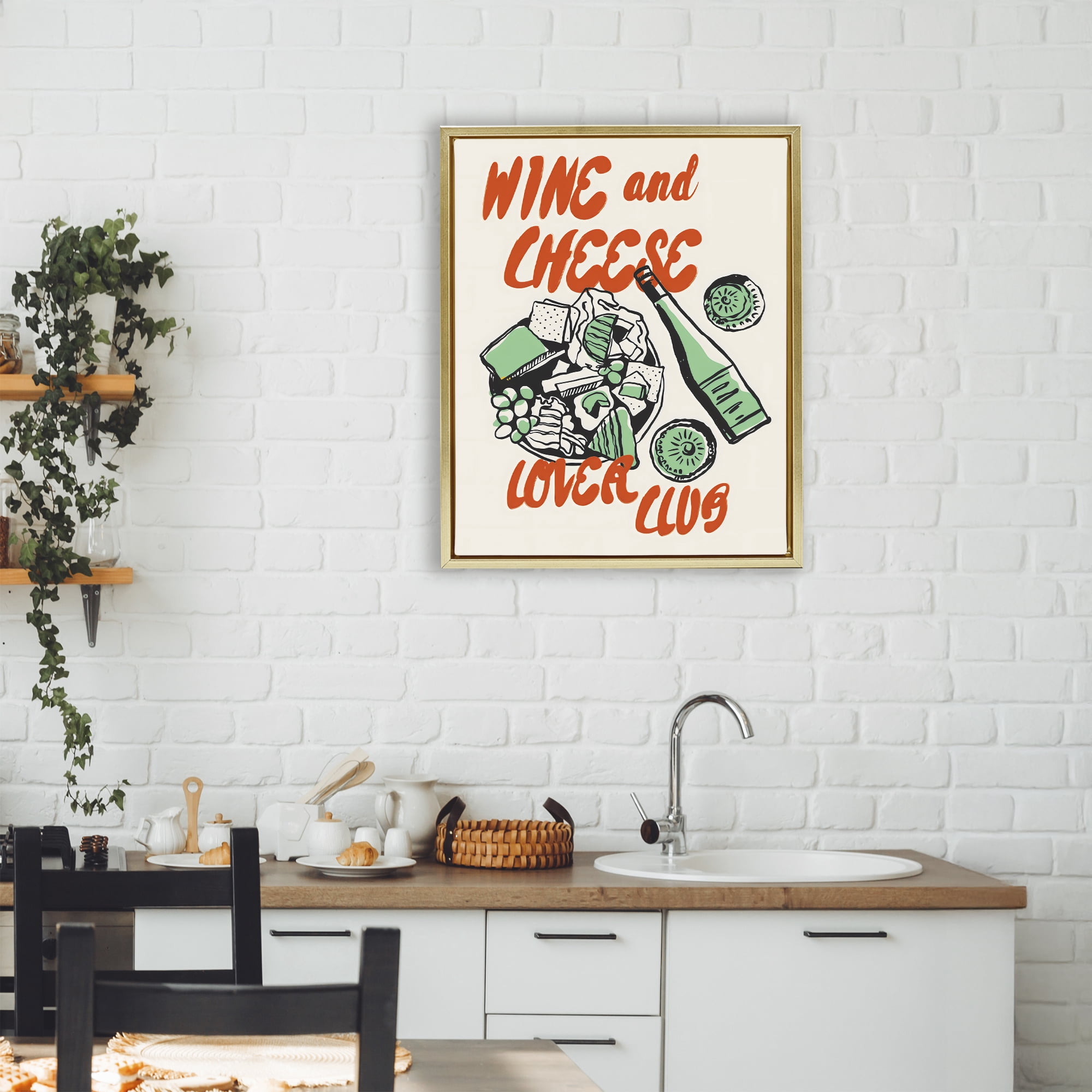 Stupell Industries Wine & Cheese Lover Club Gold Framed Floater Canvas Wall Art, design by The Prints Vibe