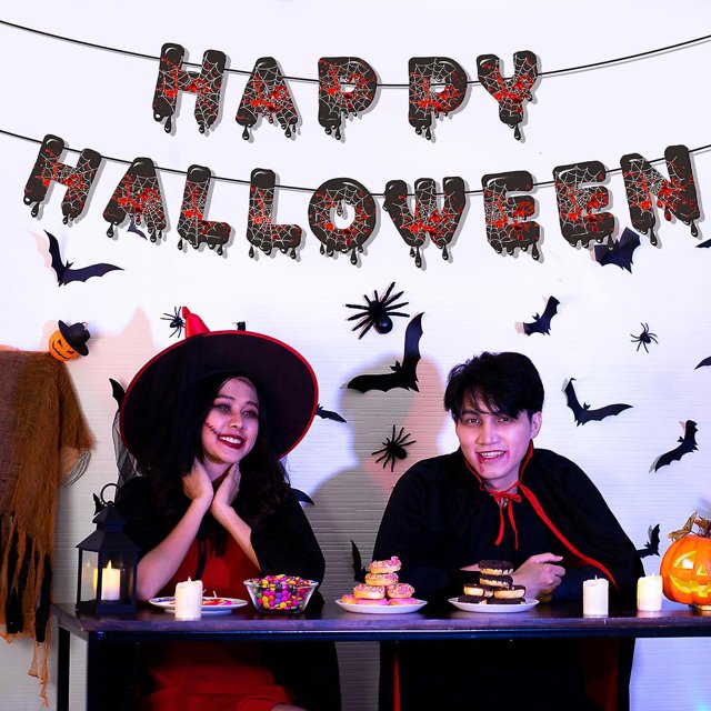 Feliz Halloween Banner cosecha guirnalda colgante tirar bandera pedante para decoración interior al aire libre embrujada