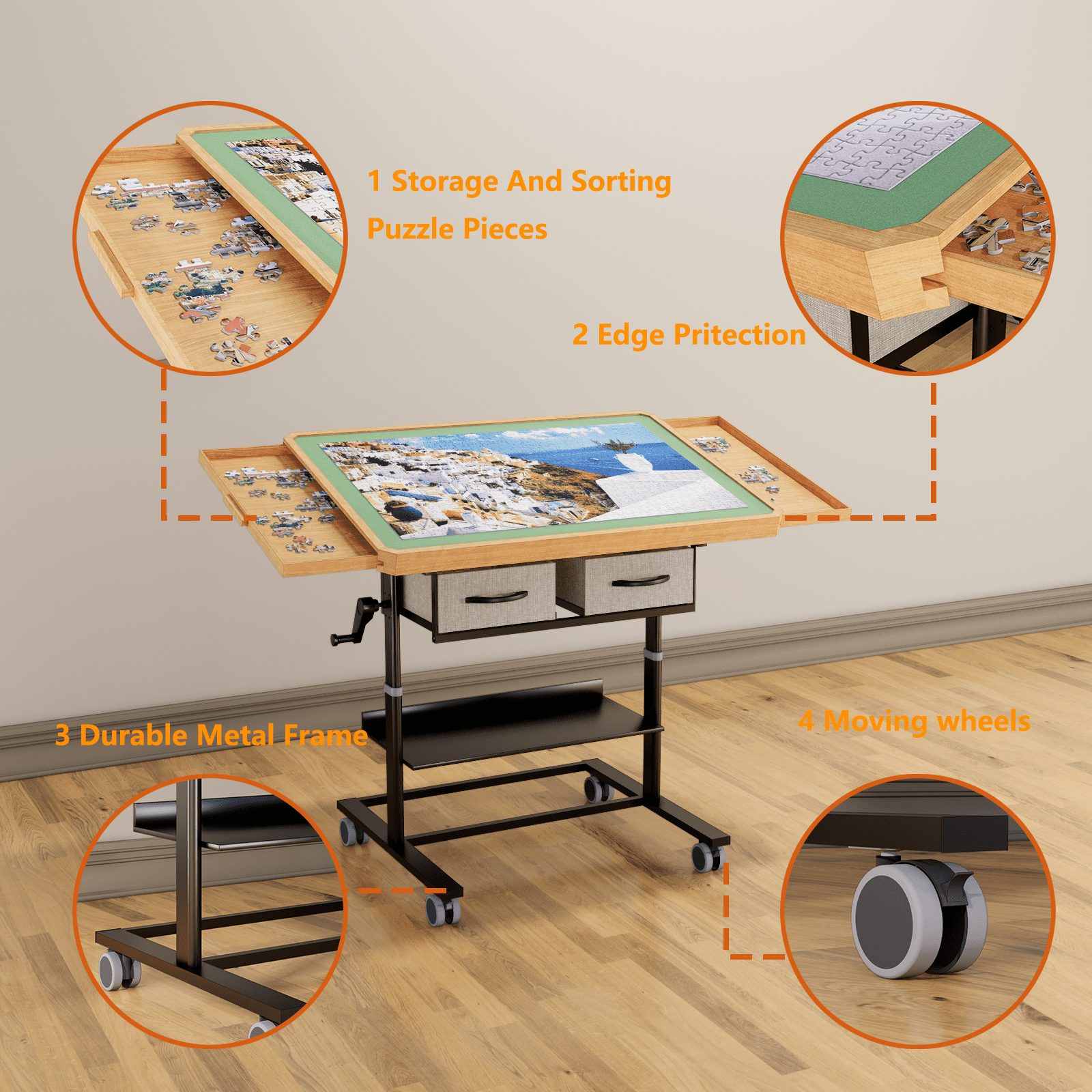 1500 Piece Jigsaw Puzzle Table with Legs,Jigsaw Puzzle Board Portable with 4 Drawers and Cover,35"x26"Adjustable Puzzle Tables for Adults,Gift for Mom