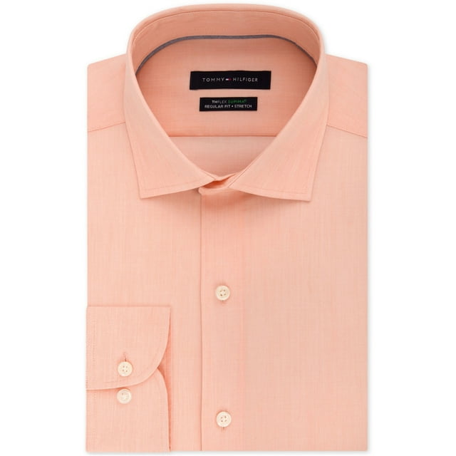Tommy Hilfiger Mens Performance Button Up Dress Shirt, Orange, 17.5" Neck 32-33" Sleeve