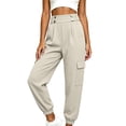 thumbnail image 6 of Khunlpohl Cargo Pant for Womens Button Elastic High Waist Casual Joggers Pants Hiking Athletic Trousers with Multiple Pockets, 6 of 8