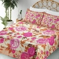 thumbnail image 3 of Rose Sheet Set, Vintage Warm Color Roses on Wood Background Well-Being and Love Theme Modern Print, Fitted and Flat Sheet with Pillowcases Bedding Accent 4 Piece Set, King, Pink Orange, by Ambesonne, 3 of 5