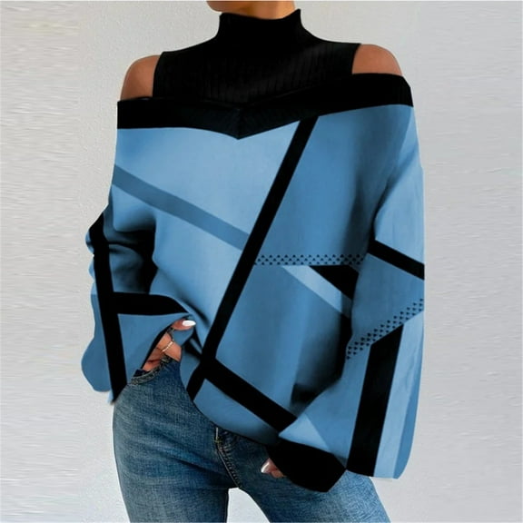 Womens Shirts Women's High Neck Strapless Long Sleeve Floral Printed T Shirt Top Fashion Clothing