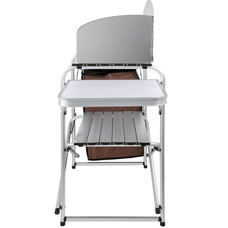 Folding Camping Kitchen Table and Picnic Cabinet - Portable Outdoor Cooking Storage Rack in Brown