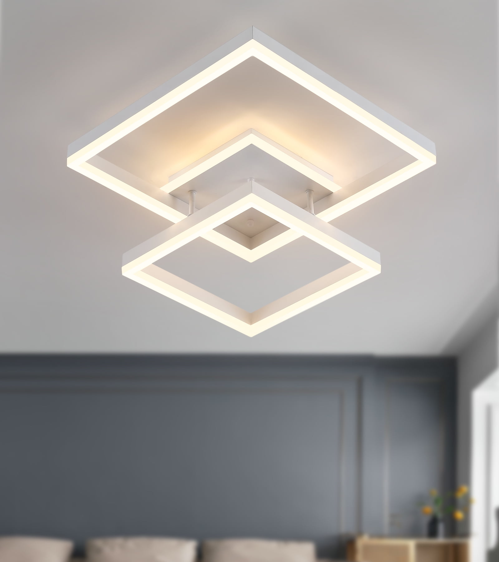 Q&S Modern LED Square Dimmable Ceiling Light Fixture with Remote White