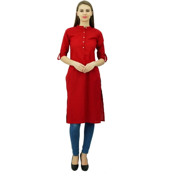 Phagun Cotton Plain Kurti Tunic Mandarin Collar Ethnic Casual Kurta Blouse