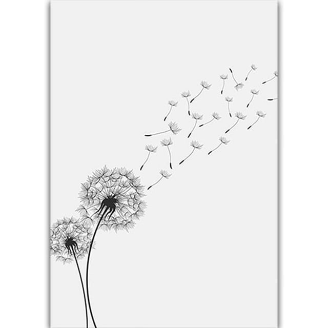 Cuadro colgante de diente de león en blanco y negro para sala de estar, lienzo pintado con aerosol, marco central, arte nórdico, pintura decorativa para dormitorio