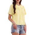thumbnail image 4 of INSPIRE CHIC Short Sleeve Shirts for Women Ruffle Peter Pan Collar Button Down Cotton Blouse Casual Summer Tops M Yellow, 4 of 5